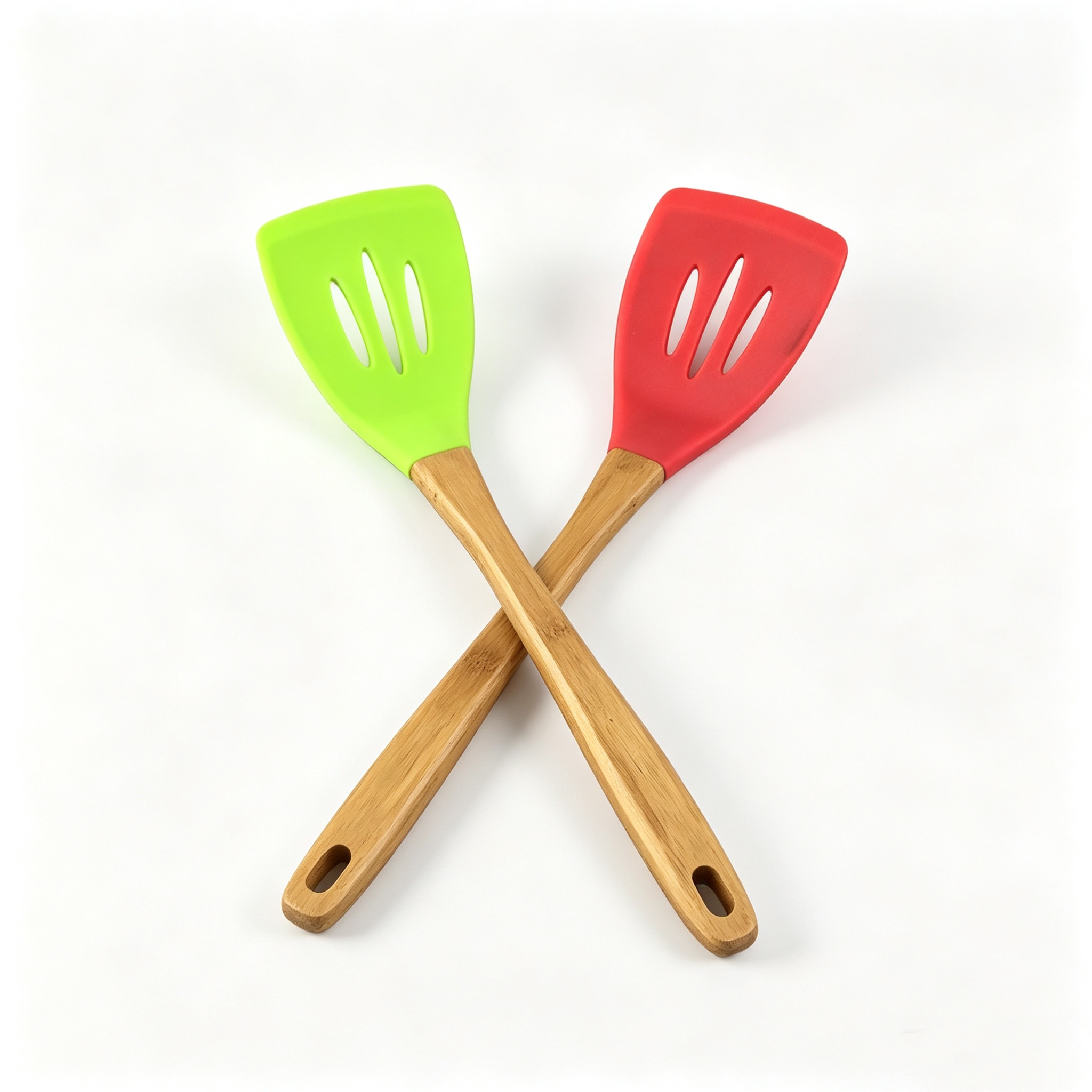 KT-004 NBLK Silicone Slotted Turner with Bamboo Handle